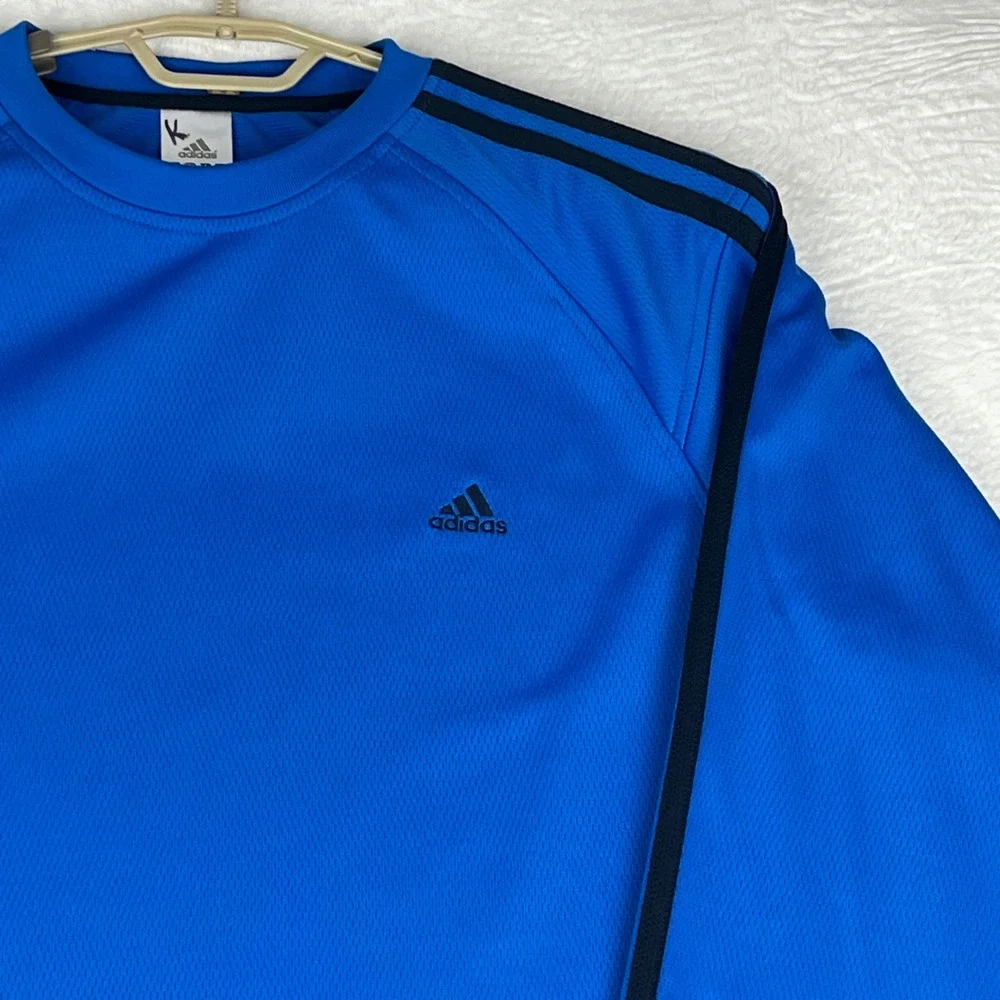 Adidas Long Sleeve Shirt Mens XL Blue 3-Stripe Performance Training Crew Neck‎